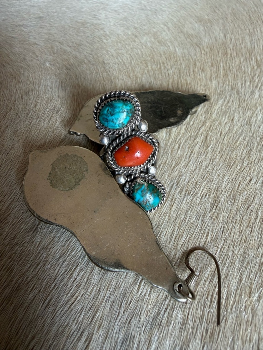 Turquoise & Coral Inlay Dangle Earrings and Ring Set - Picture 9 of 9